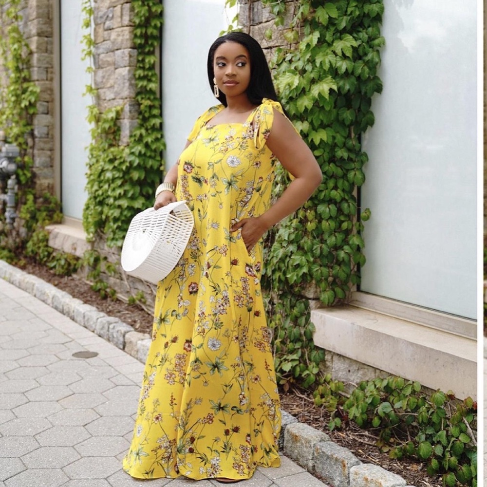 Yellow prints maxi dress S- XL